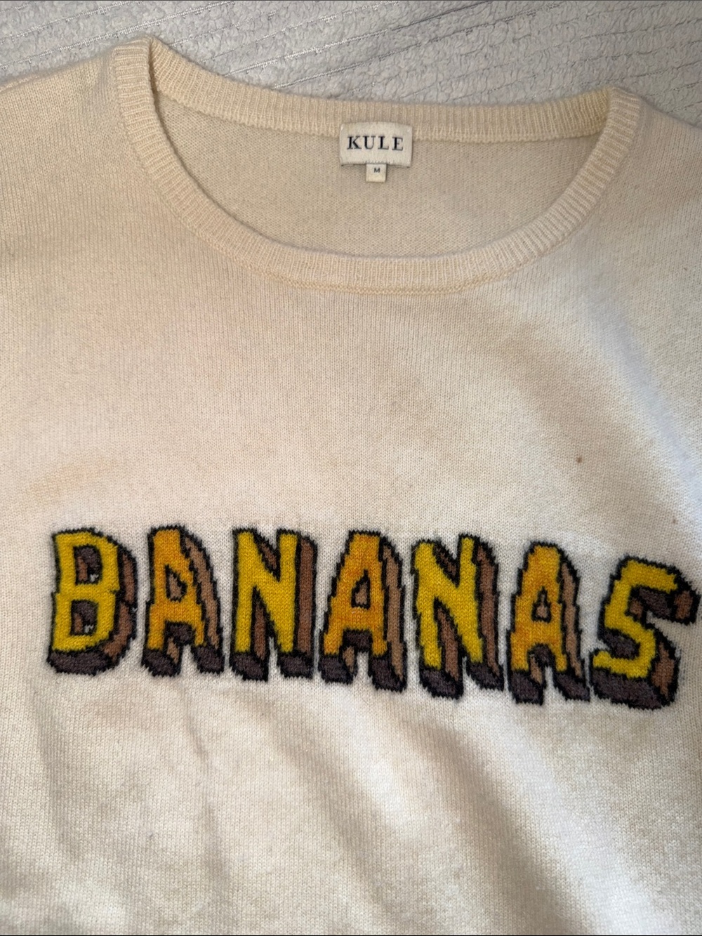 KULE Cream Crewneck Sweater with Yellow BANANAS Graphic - Picture 3 of 11